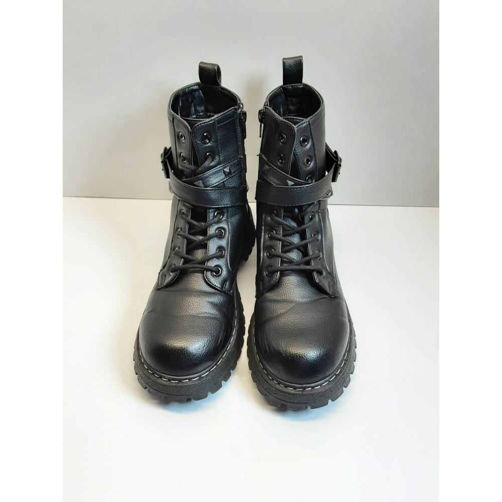 Sugar Black Womens Ankle Chain Buckle Combat Boots